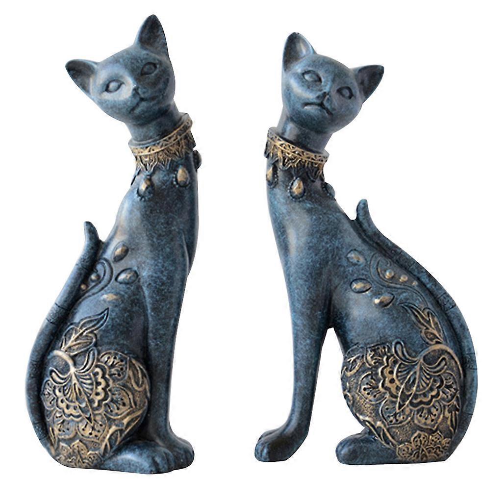 ハロウィーン猫キティ彫刻芝生ノーム置物デスクトップ彫刻ホラー像ホームガーデンヤード装飾ホリデーギフトネイビー