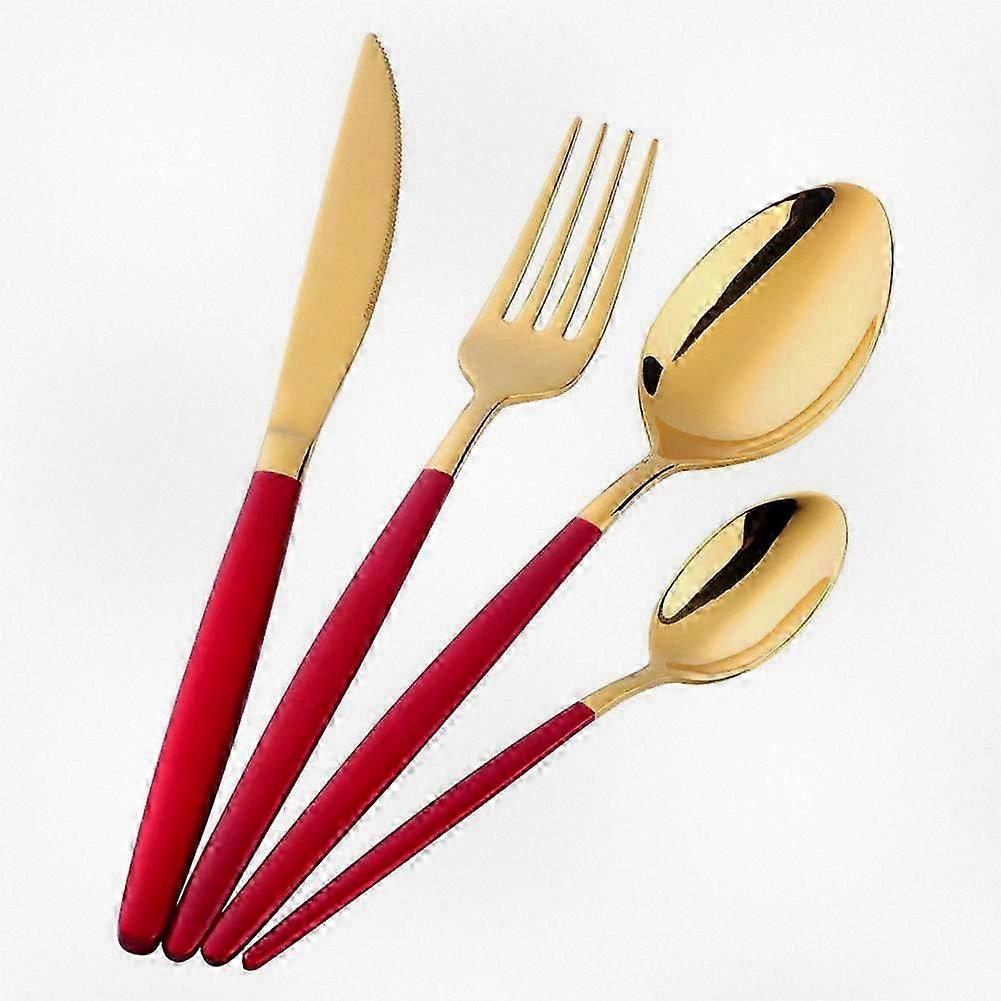 16-Piece Stainless Steel Flatware Set with Red Handle, Dinnerware for 4, Kitchen Utensils
