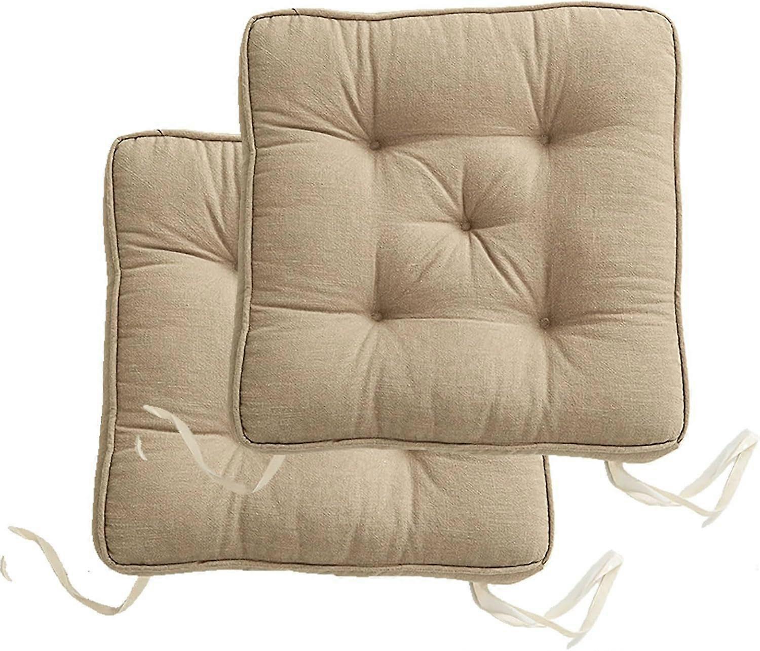 2 PCS Of Natural Linen Seat Cushion For Chair With Ties Non Slip, Soft Fashion Solid Color Square Thick Chair Pad(Size:43x43cm)