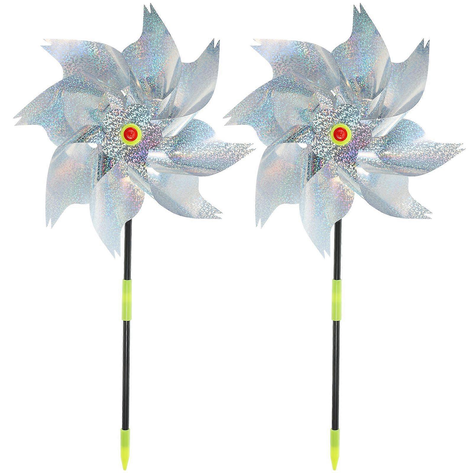 2PCS Bird Repellent Device Wind Windmill Shaped Bird Repeller (Silver)