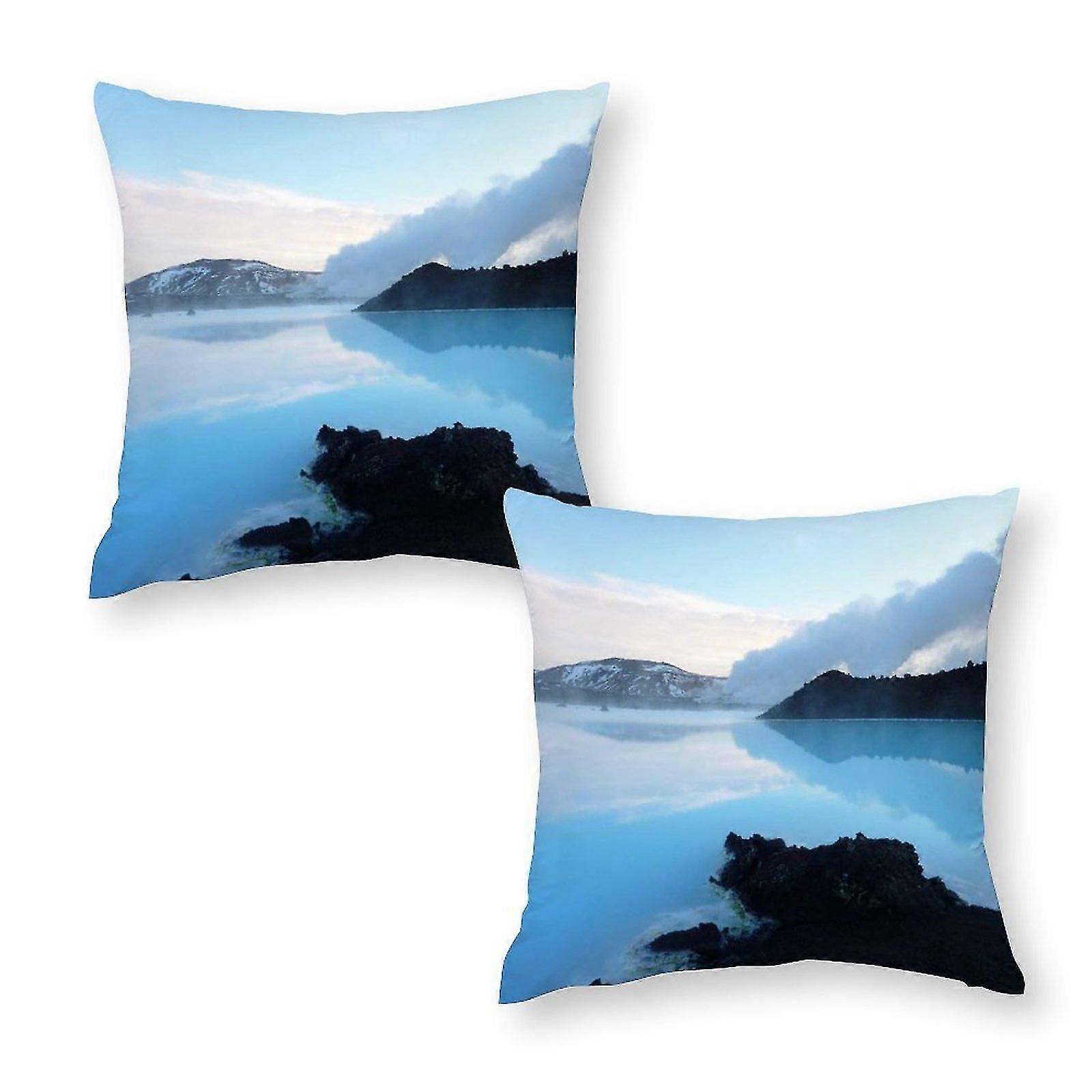 Water Surrounded By Mountains Pillow Covers Set