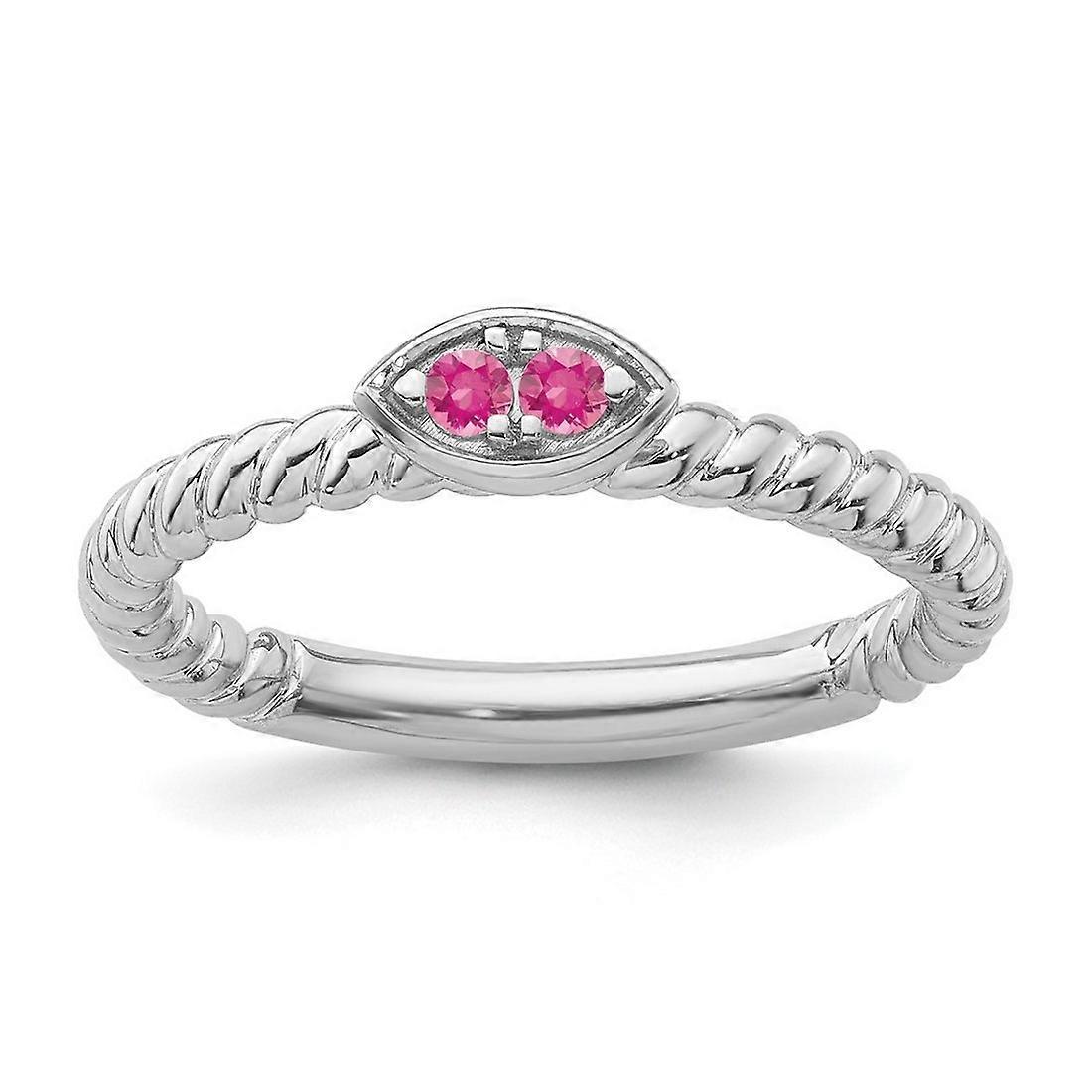2.5mm 14k White Gold Stackable Pink Tourmaline Twisted Ring-Stackable-Ring for Women - Ring Size: 5 to 8