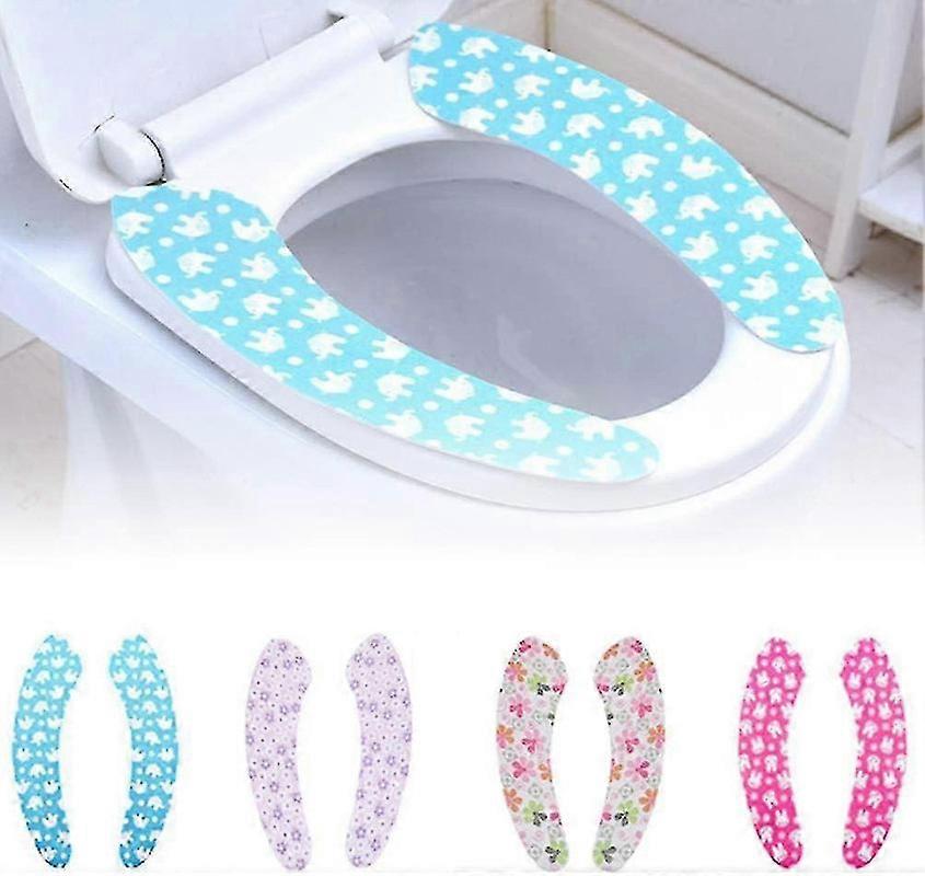 4 par klæbrige toiletsæde lågdækselpuder vaskbar toiletvarmemåtte proector liner til badeværelse toiletsæde dæk puder, farve tilfældig - q37 / YY--