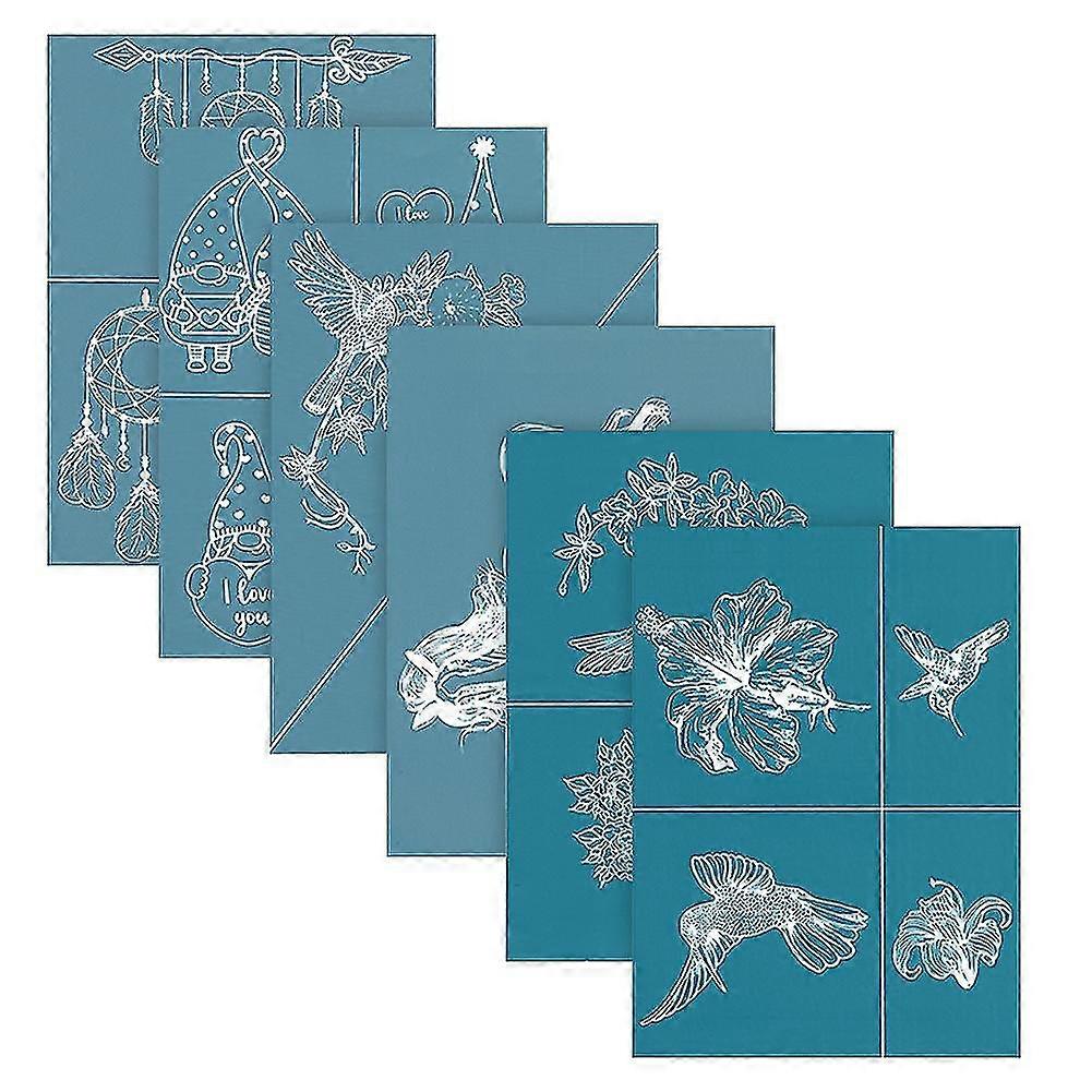 Pochoirs sérigraphiés, 6 Pack Flower Birds Pattern Réutilisable Auto-adhésif Sérigraphie Sérigraphie, DIY Auto-adhésif Sérigraphie Stencil Mesh Tra