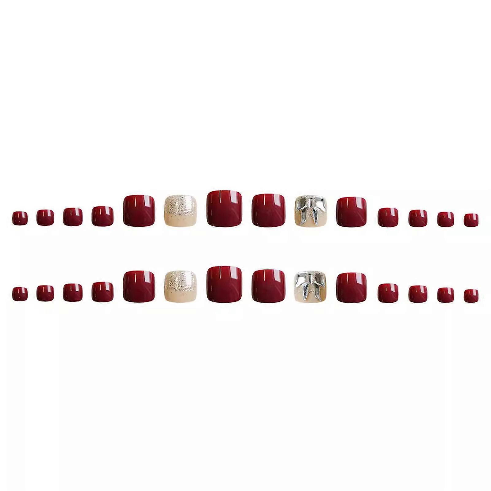 Wine Red Square False Toenails  with Natural and Smooth Edge Nails for Manicure Lovers and Beauty Bloggers