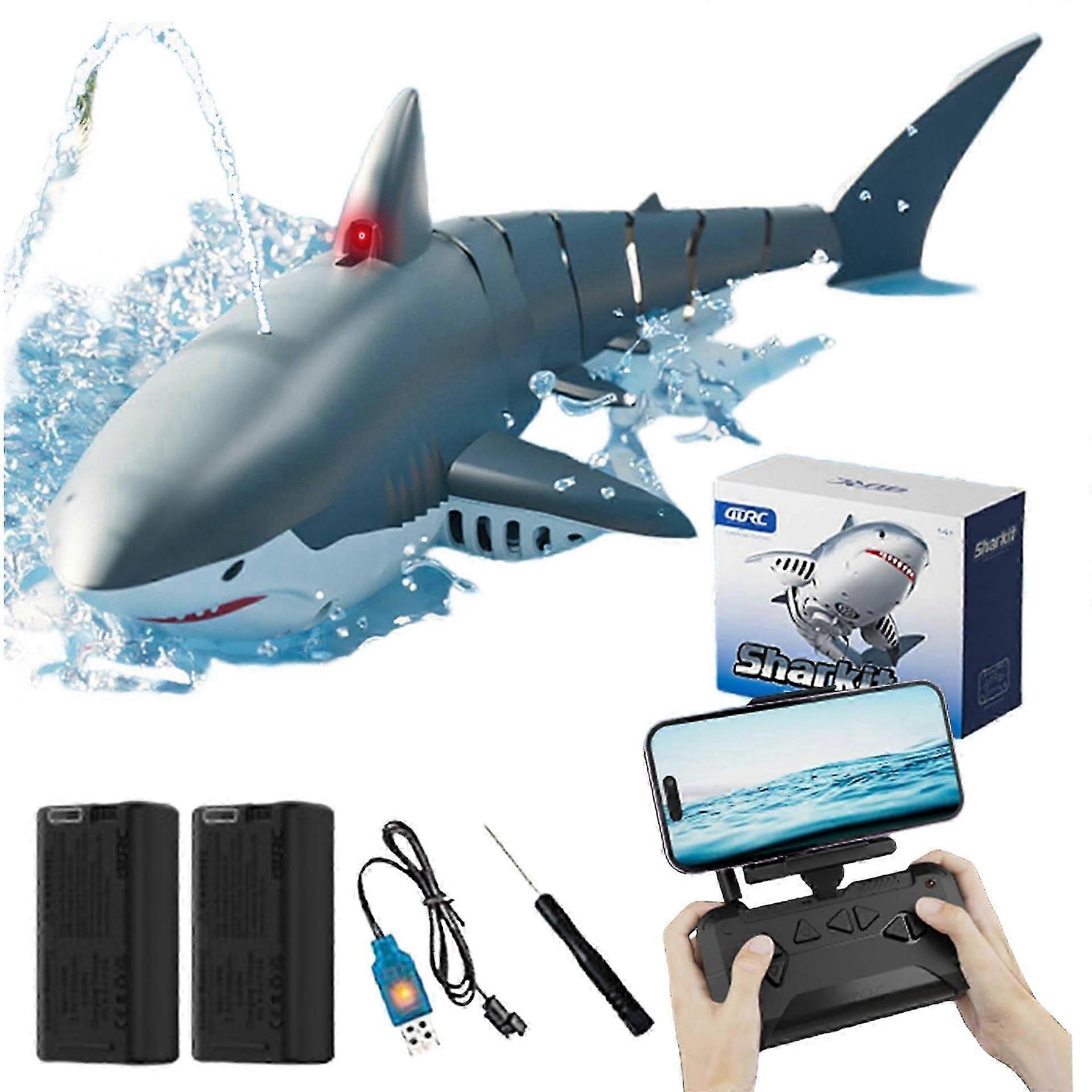 2.4G لعبة القرش للتحكم عن بعد مع كاميرا عالية الدقة بدقة 4K ، ضوء ورش الماء لألعاب حمامات السباحة