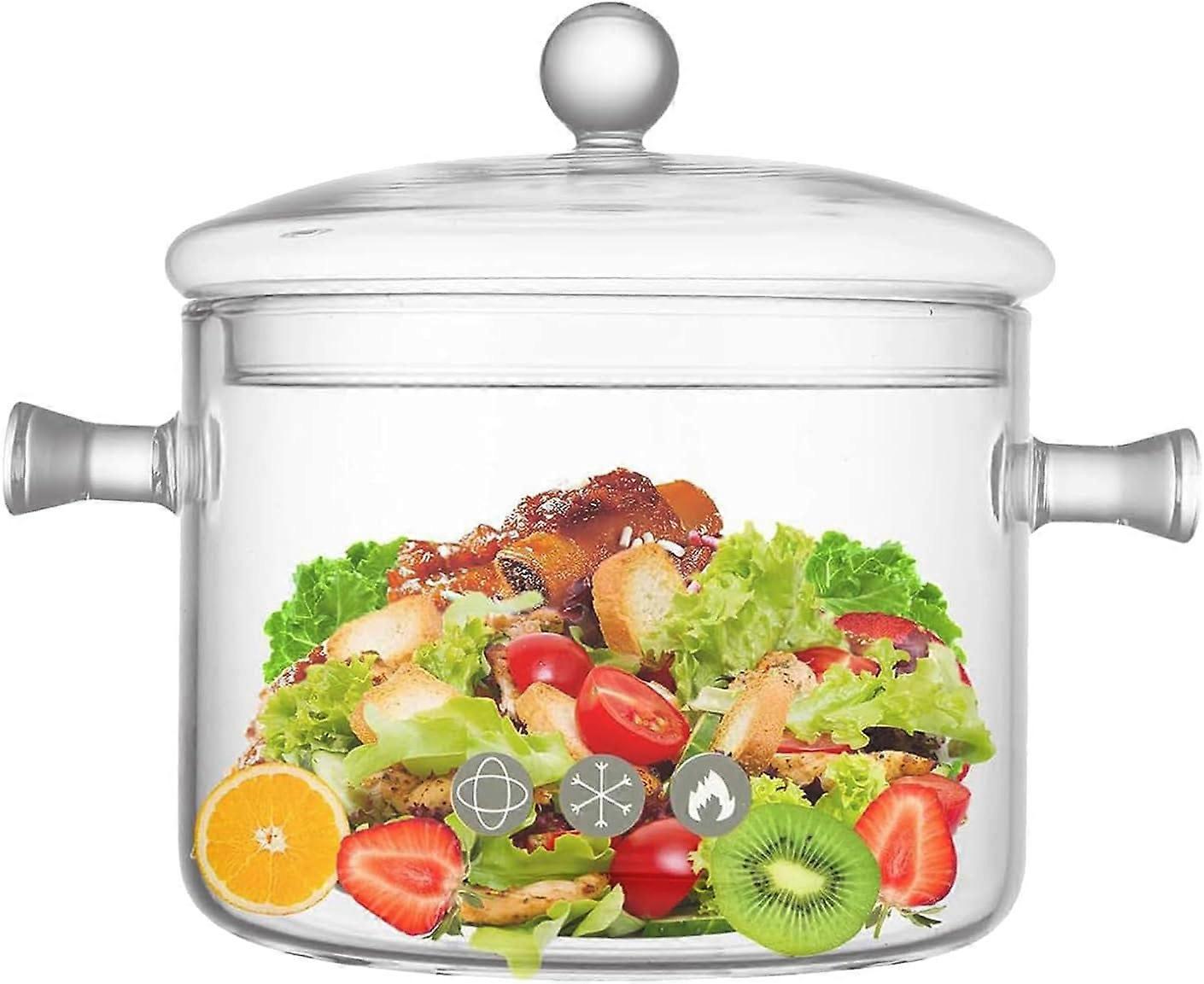 Heat-Resistant Borosilicate Glass Cooking Pots Set for Soup 64oz Durable Microwave Safe & Oven Safe Cookware