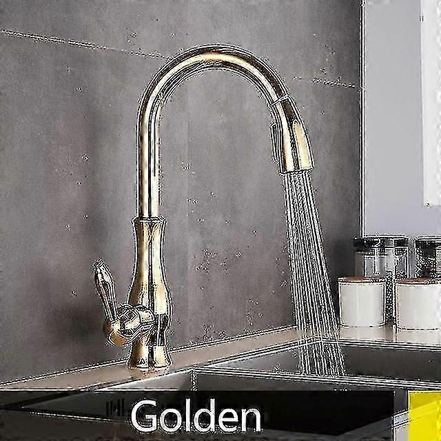 2 Function Gold Kitchen Faucets Pull Out Spray Kitchen Mixer Tap-yvan