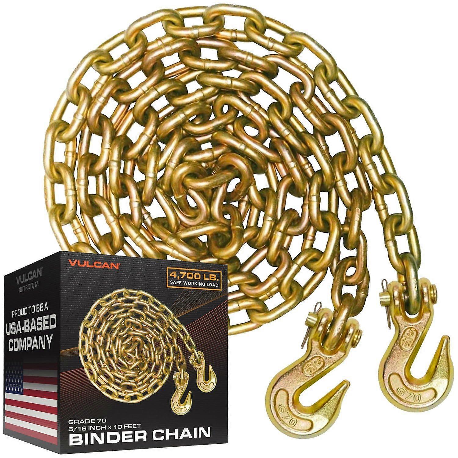Safety/Binder Chain with Clevis Grab Hooks Grade 705/16 Inch x 10 Foot 4,700 Pound Safe Working Load