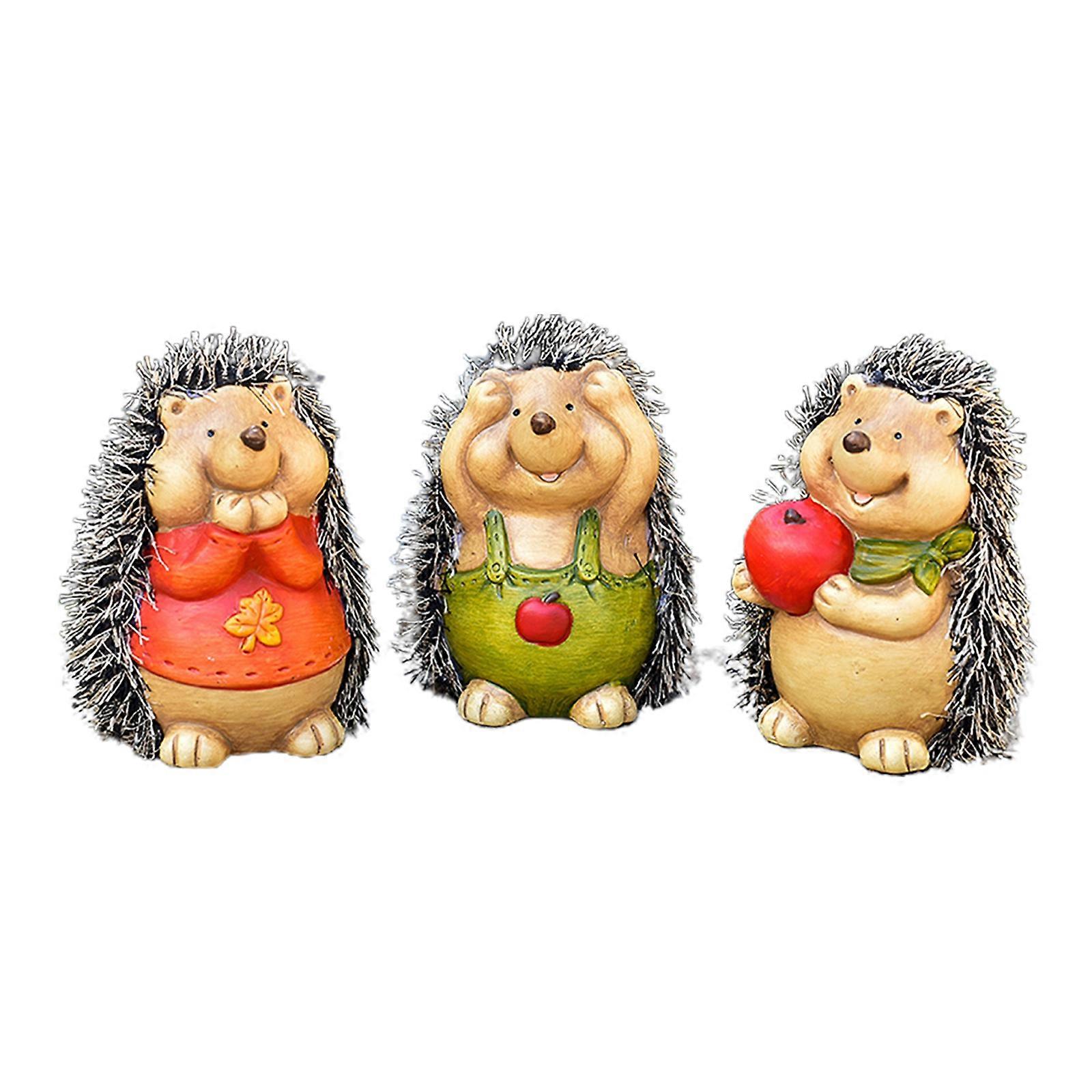 3pcs Lovely Artificial Hedgehog Statue Desktop Decoration Cartoon Figurine Animal Model Miniature Garden Decor Children