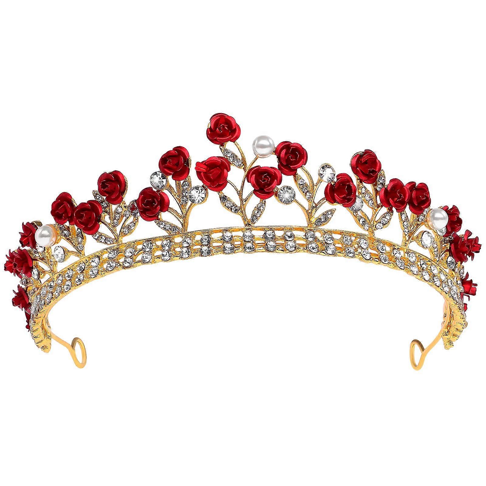 Red Rose Bridal Tiara Bride Headdress Alloy Rhinestone Wedding Crown for Prom, Red Rose Bridal Tiara Bride Headdress Alloy Iceland | Ubuy main image 4
