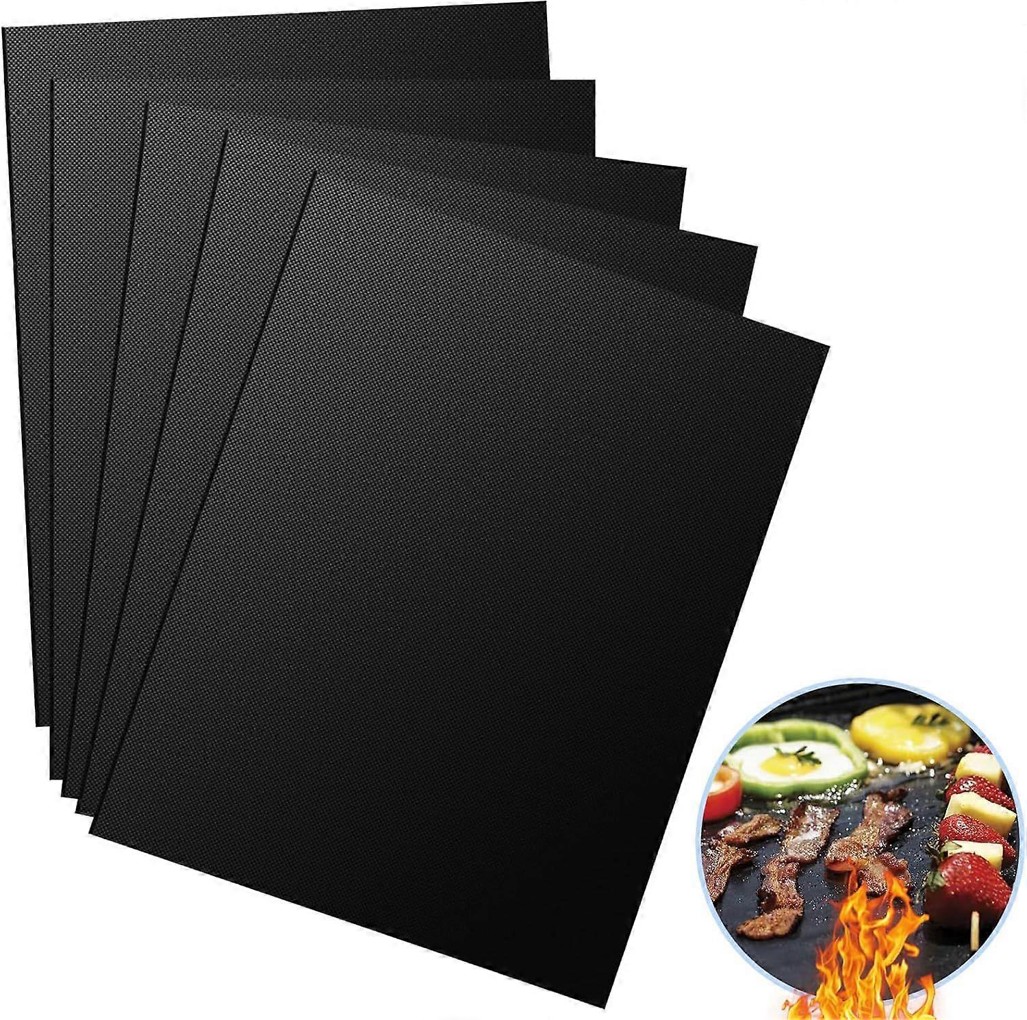 Set of 5 Non-Stick Barbecue Cooking Mats, 40x33CM Black Heat Resistant Cooking Mat, Reusable, Cleanable, Can be Cut, for Gas, Charcoal or Electric Ba