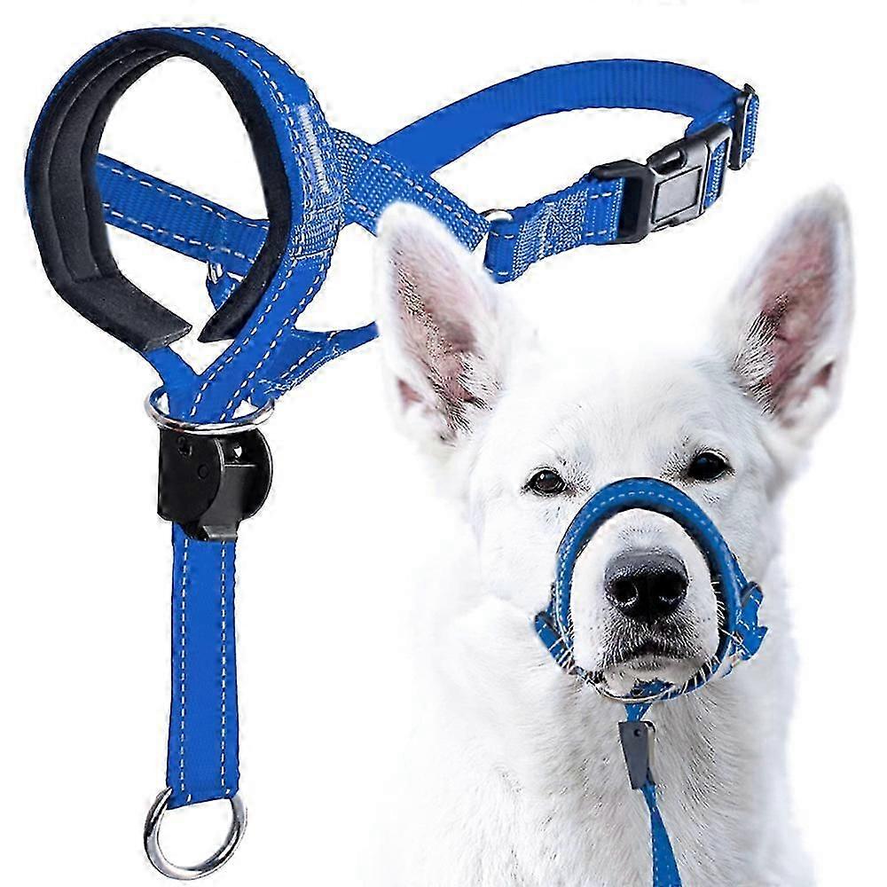 blue (M)Dog Muzzle, Updated More Comfortable Prevent Biting Barking Beking Behavior Training Soft Adjustable Reflective Nylon Mouth Cover