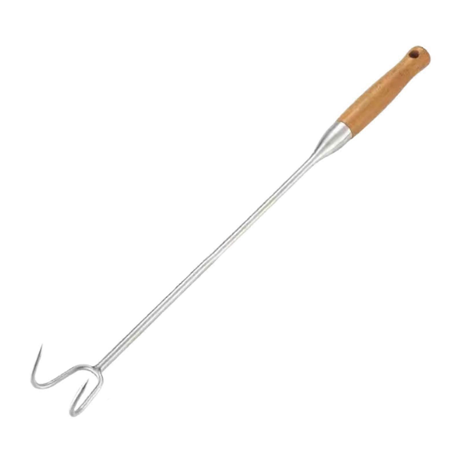 Meat Turner Hook BBQ Steak Grill Hook Kitchen Gadgets Multi Use Grill Turner Hook Food Hook for Grill Grill Flipping Wooden Handle Ref: 6833