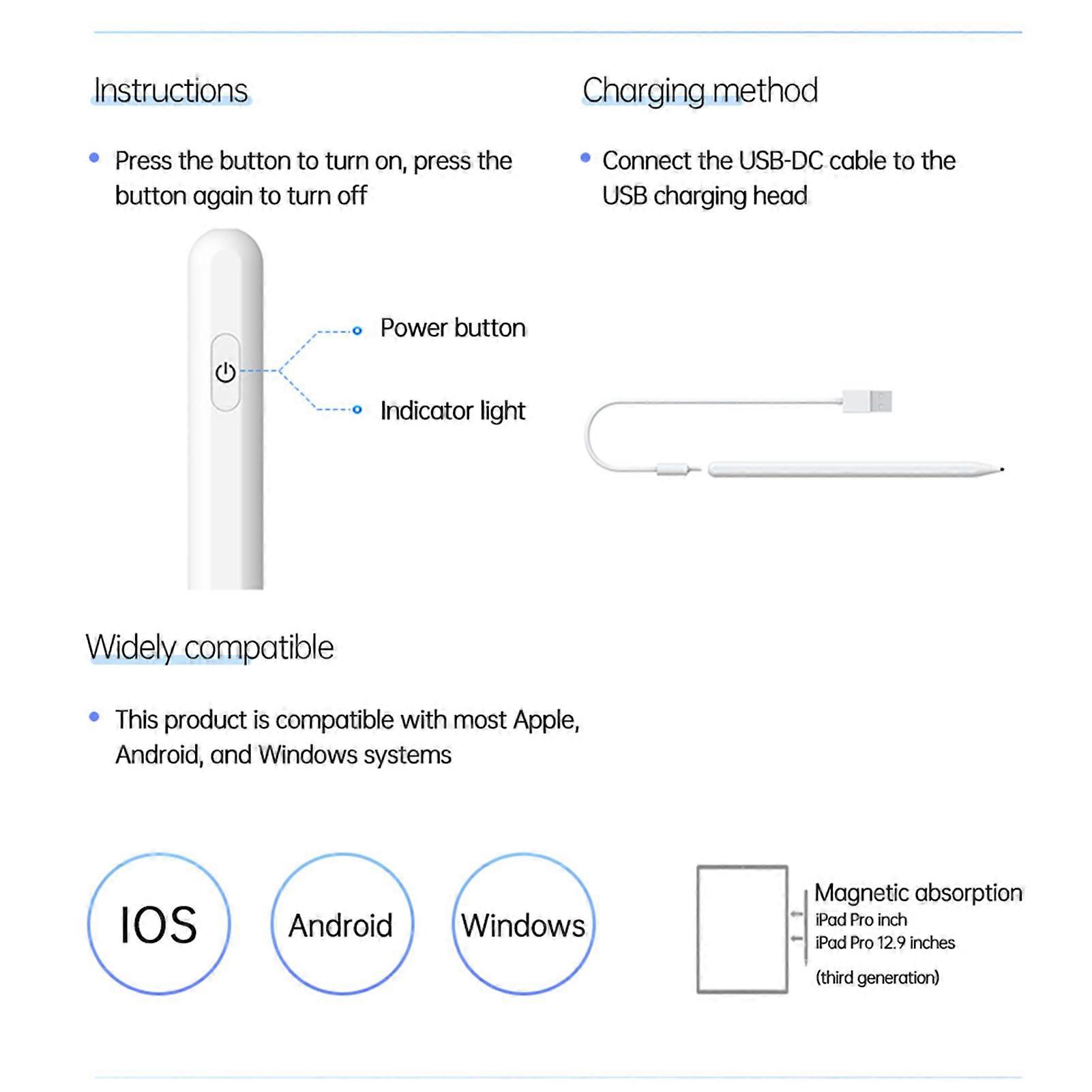 Active Capacitive Pen Stylus Pen with Magnetic Adsorption Sensitive Touch Smooth Writing Compatible with iOS Android System Phone Tablets  Mini  Pro