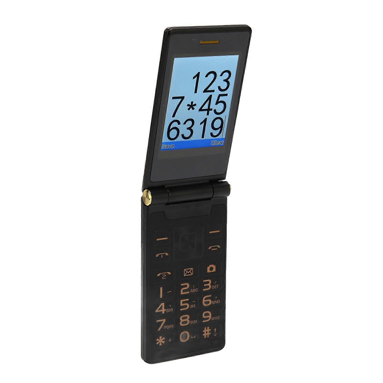 Flip Phone 3in מסך טלפון בכיר המתנה כפולה כפתור גדול פנס רמקול חזק 5900mAh סוללה טלפון בסיסי שחור 