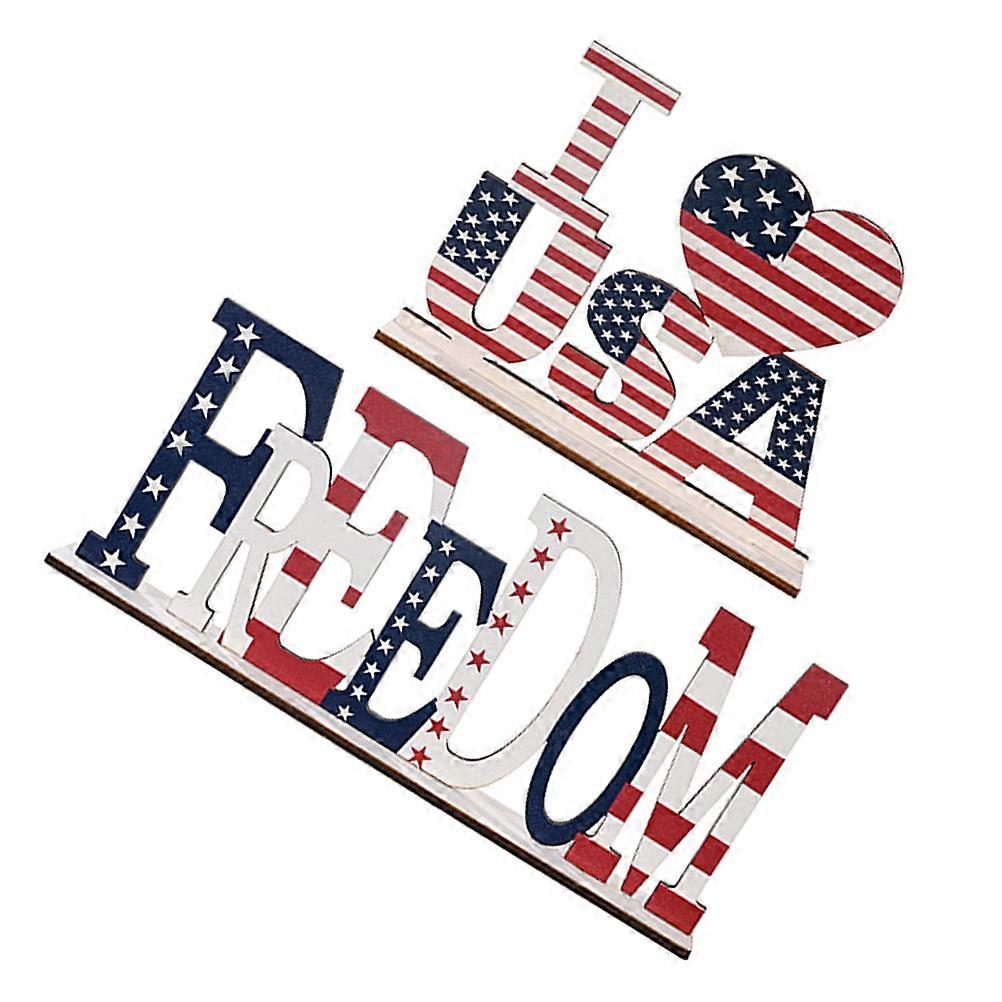 2pcs Independence Day Letters Desktop Decor Miniatures Painted Wooden Ornament