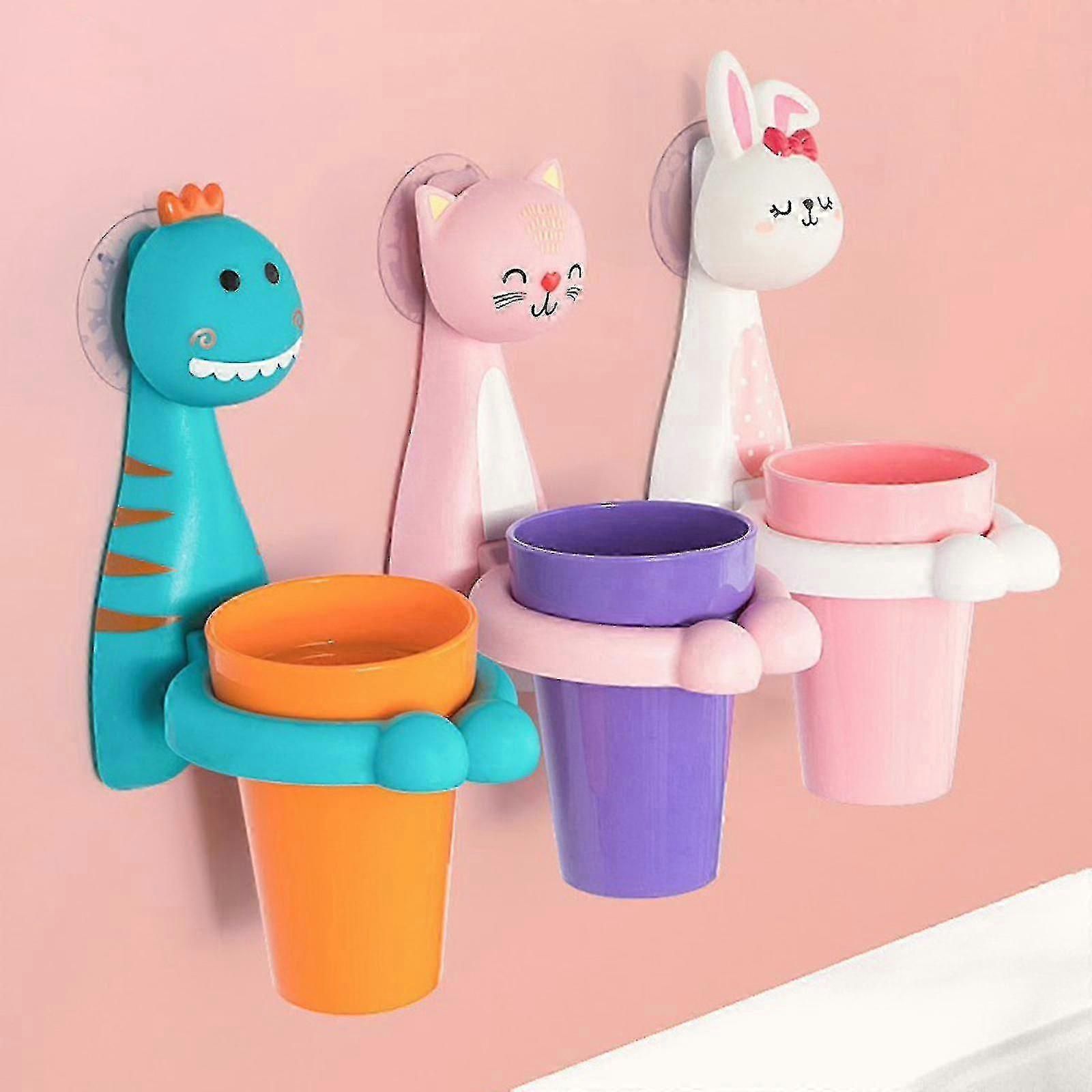Dinosaur Wall Mounted Kids Toothbrush Holder with Cup