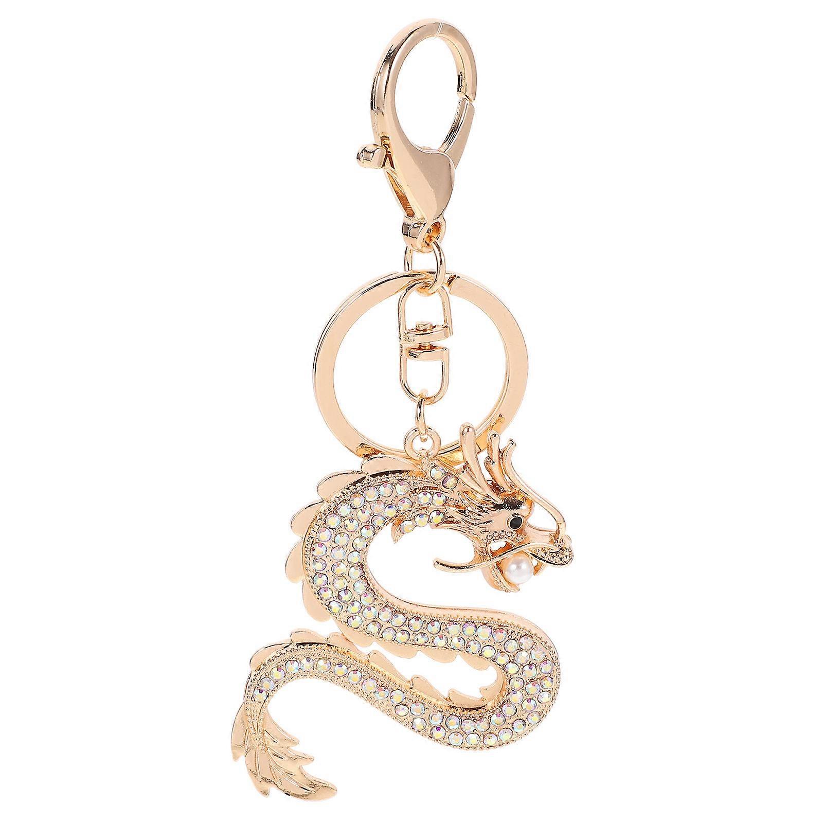 Rhinestone Dragon Keychain, Chinese New Year Theme, Versatile Metal Accessory