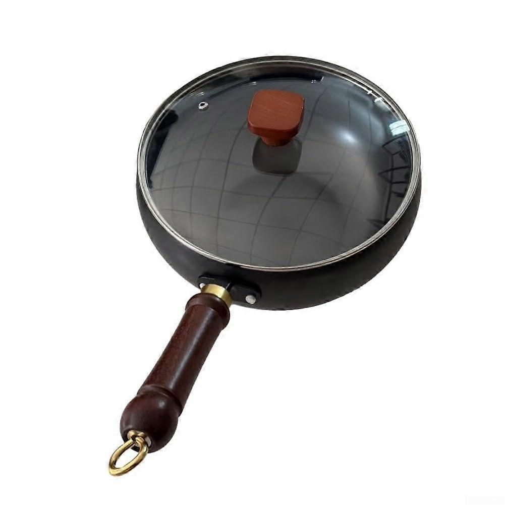 Handcrafted Iron Frying Pan 28 cm with L Glass Lid for Versatile Cooking Techniques and Easy Maintenance
