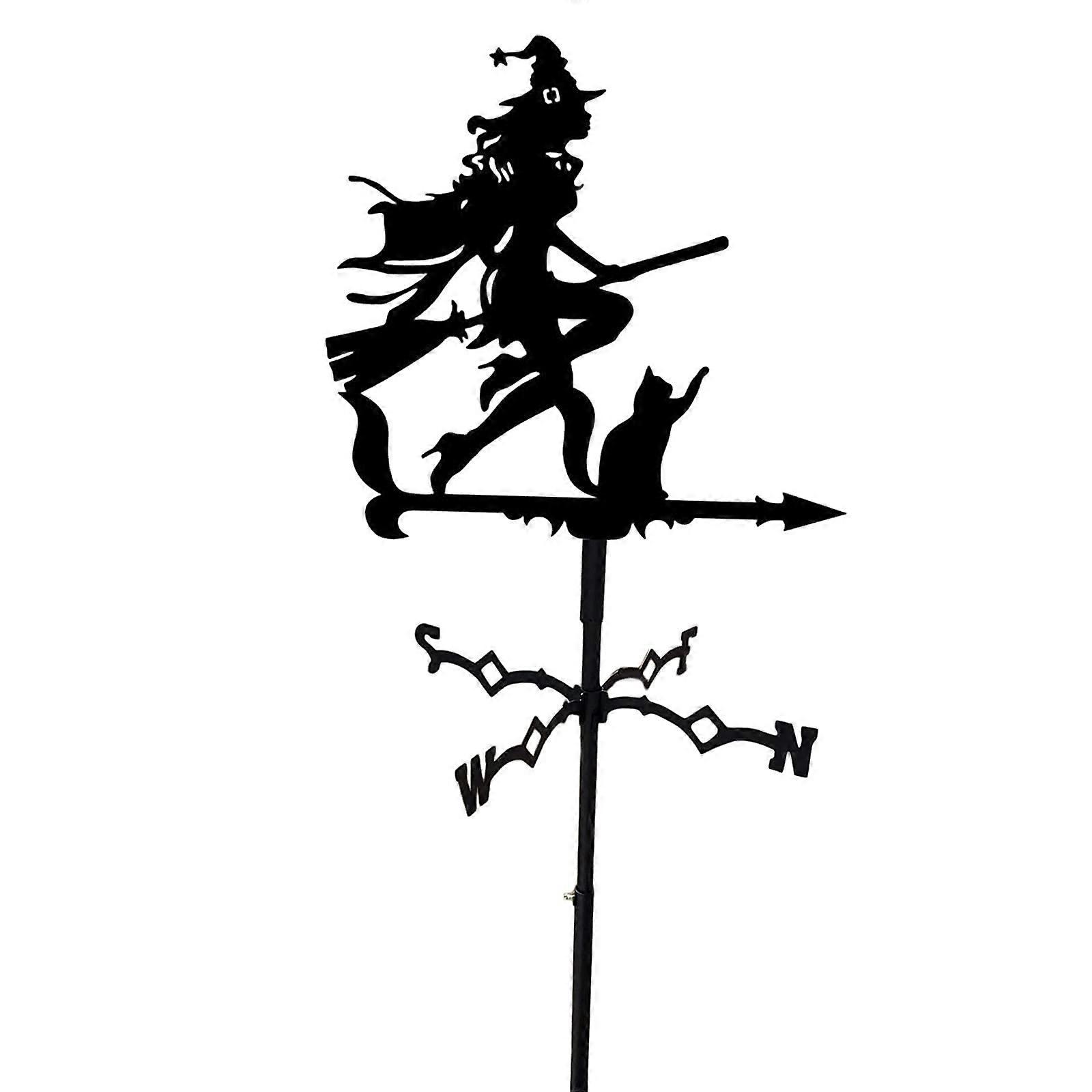 Metal Retro Weathercock Witch Shape Iron Wind Direction Indicator Garden