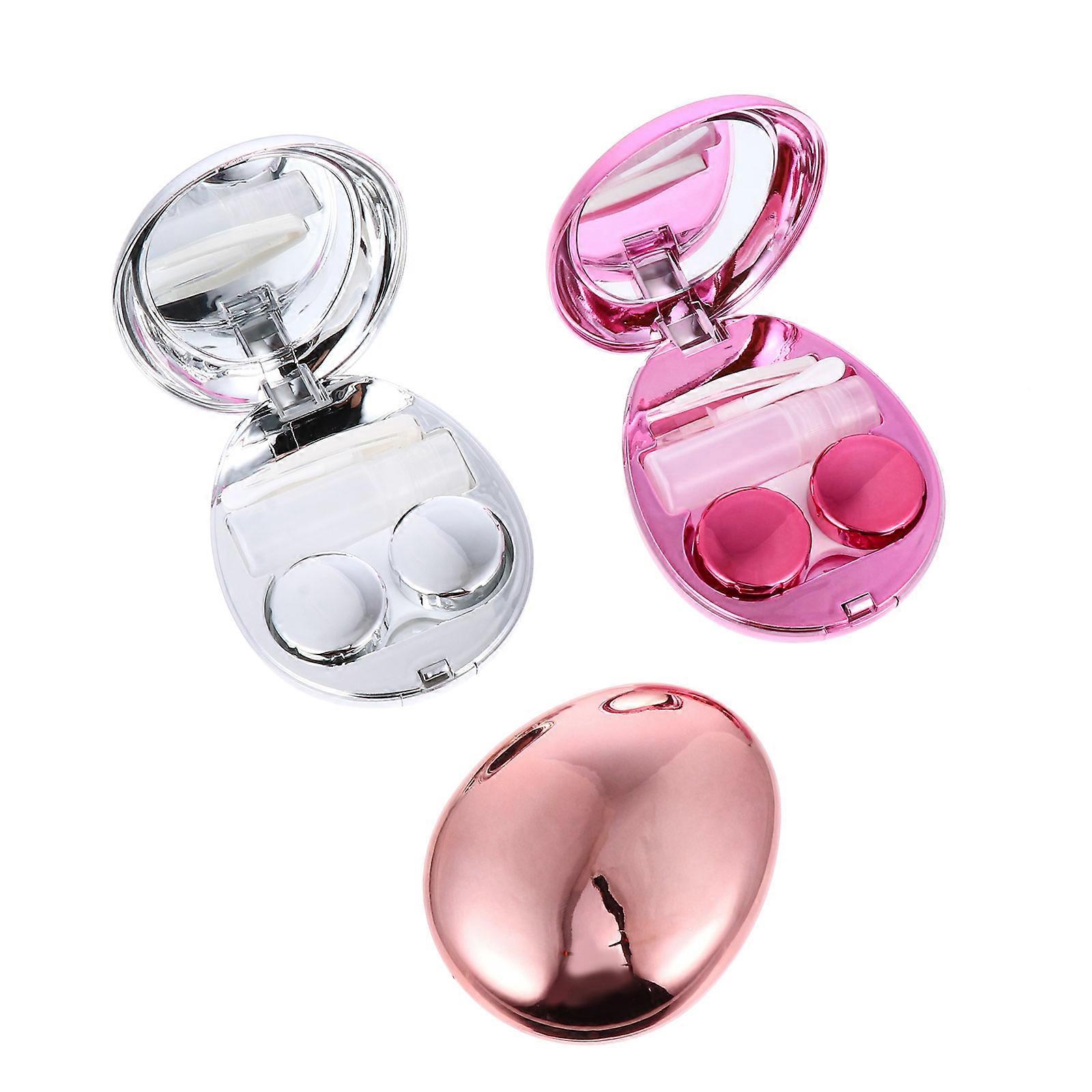 Mini Lens Box Egg Shape Lens Organizer Case Silver Color 10x8x2cm 3Set