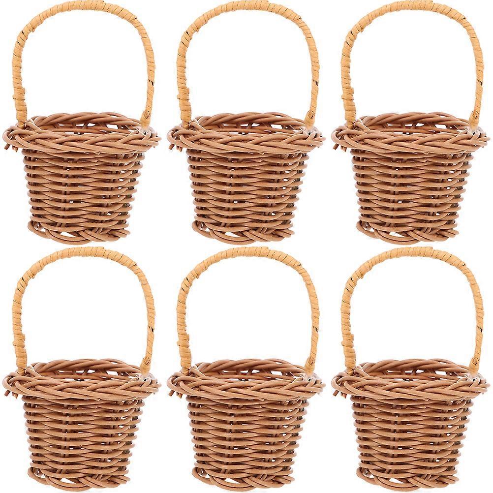 6pcs Mini Woven Flower Baskets with Handle, Small Rattan Decorative Handheld Baskets for Wedding Party Centerpiece, Rustic Pastoral Style Home Garden