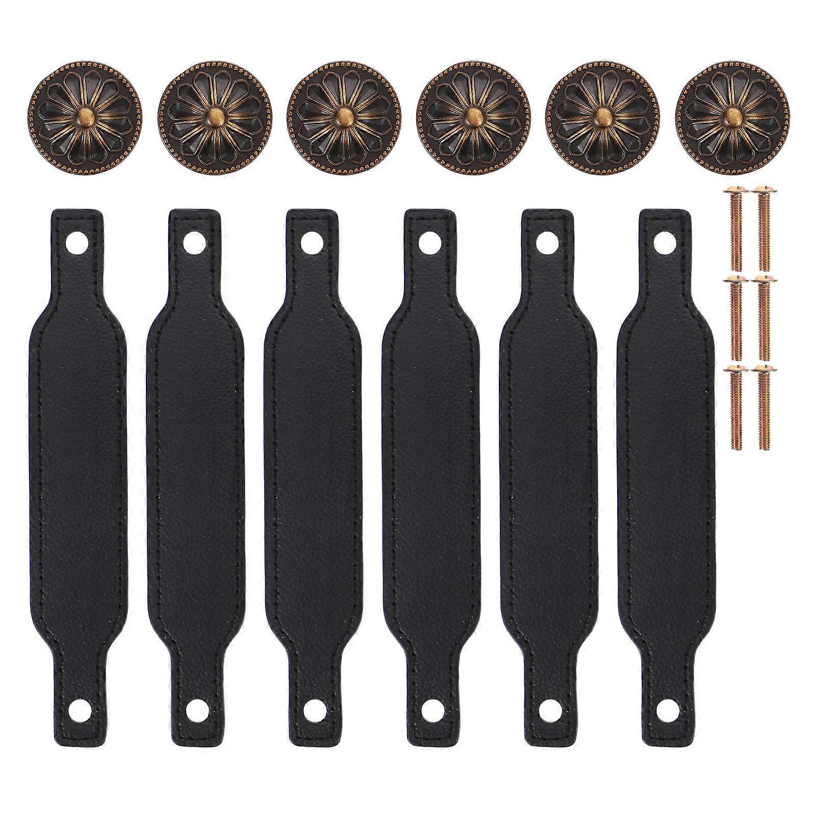 Cabinet Pull Handle Leather Square Vintage Home Decoration 15X3CM Quick Pull 6Pcs