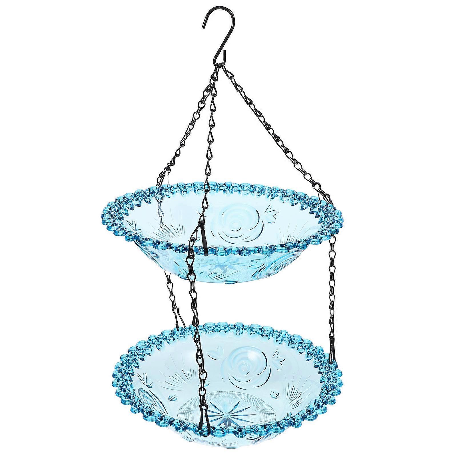 Bird Bath Box Double-layer Bird Bathtub Hanging 15.72X9.04X1.97in Outdoor Use PP Iron 1Set