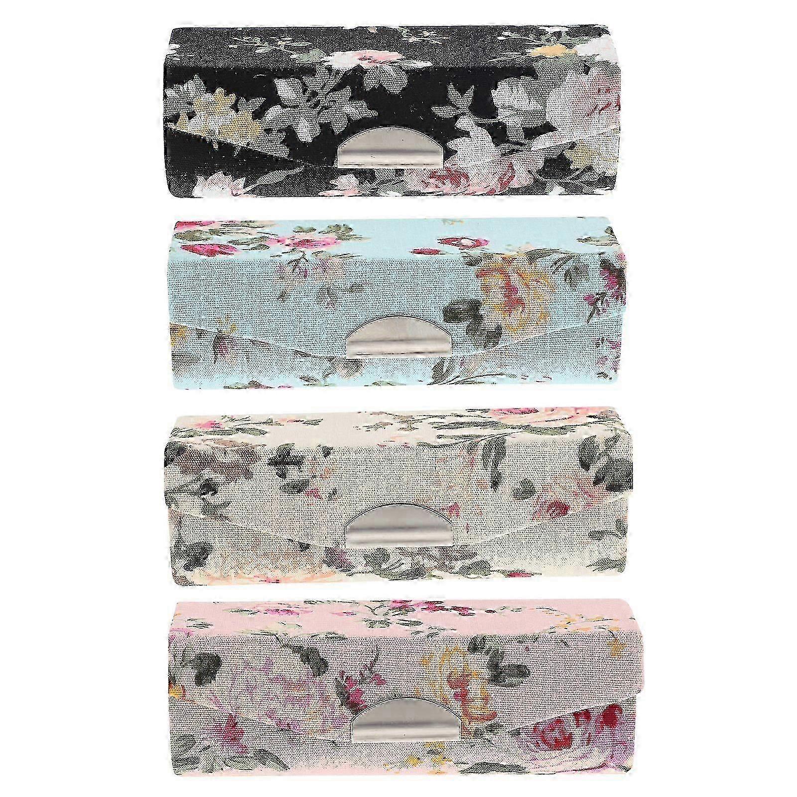 4pcs Lipstick Case Retro Embroidered Flower Pattern Lipstick Storage Containers