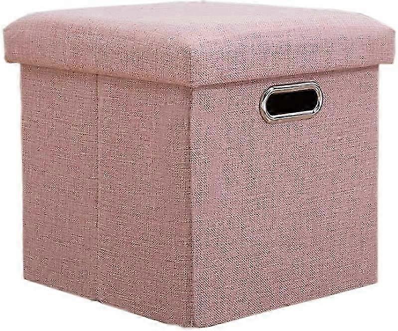 Ottoman Storage Box Footstool Foldable Dice Pouf Hollow Design Upholstered with Lid for Space Saving 30x30x30cm Pink