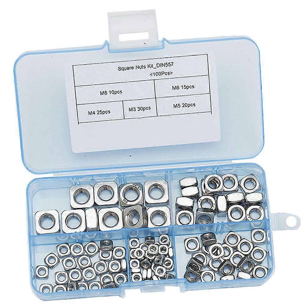 Fastening Nut Square Nut Industrial Use 304 Stainless Steel Easy to Install 100Pcs