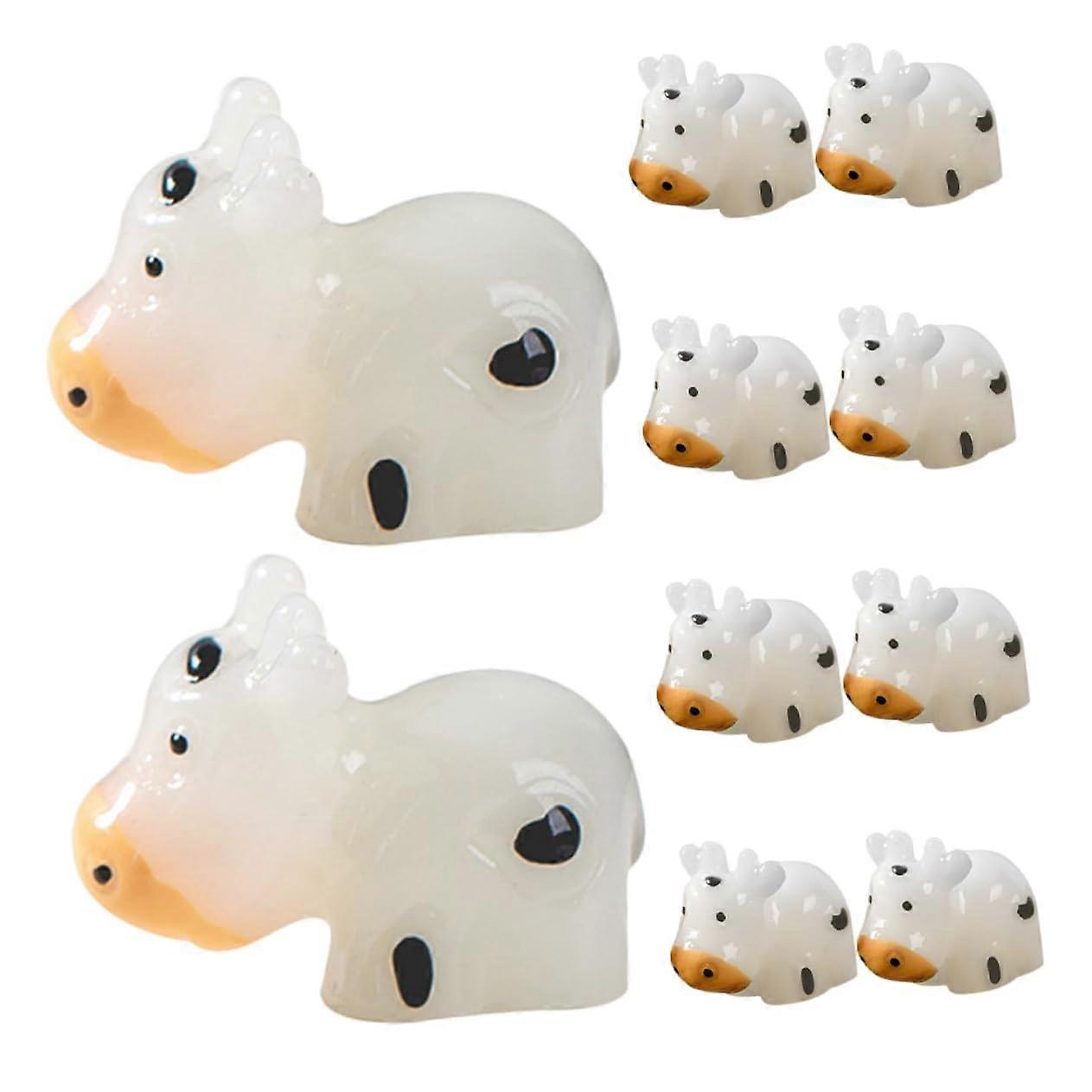 10 Glow-in-the-Dark Mini Cow Figures - Plastic Farm Animal Miniatures for Hiding and Play - Set of 10 Tiny Cows