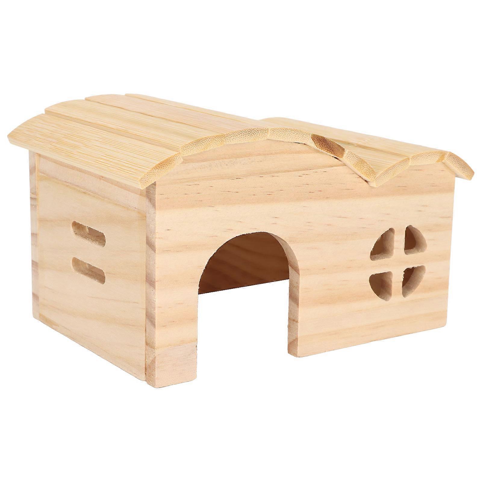 Hamster Wooden House Bite Resistant Bottomless Hamster Bamboo Log Cabin for Hamsters Golden Bears Small Animals