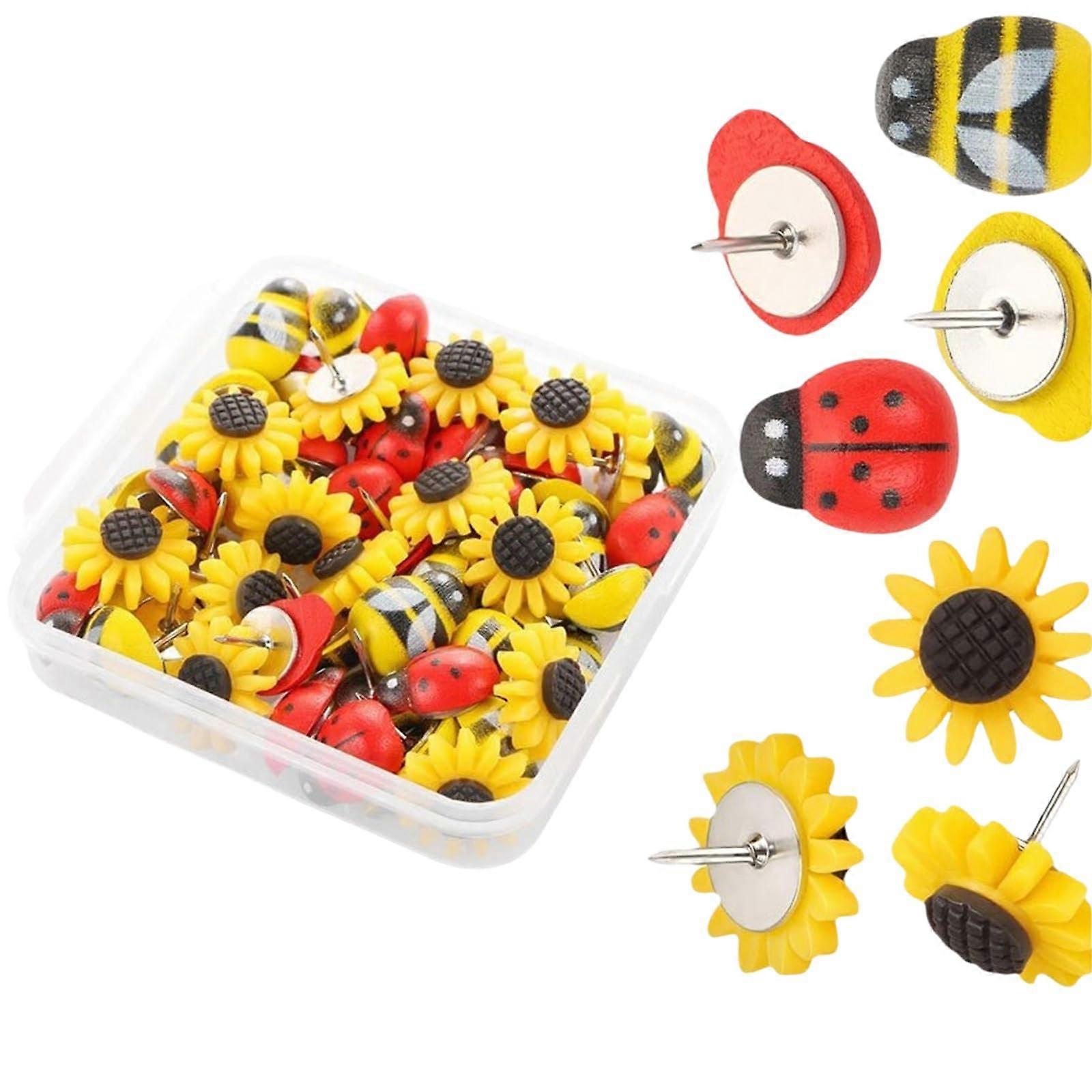 30pcs Flower Push Pins Ladybird Cork Decorative Push Pins Card Pins for Displaying Pictures Memos Ref: 9487