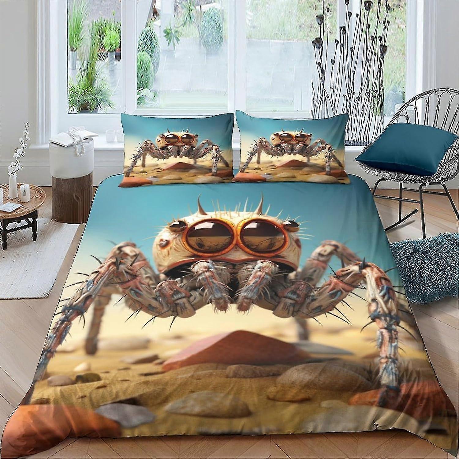 Big Eyed Spider 3D Poszwa na kołdrę z nadrukiem cyfrowym Komplet pościeli, 3 sztuki z poszewką na kołdrę i pasującą poszewką na poduszkę