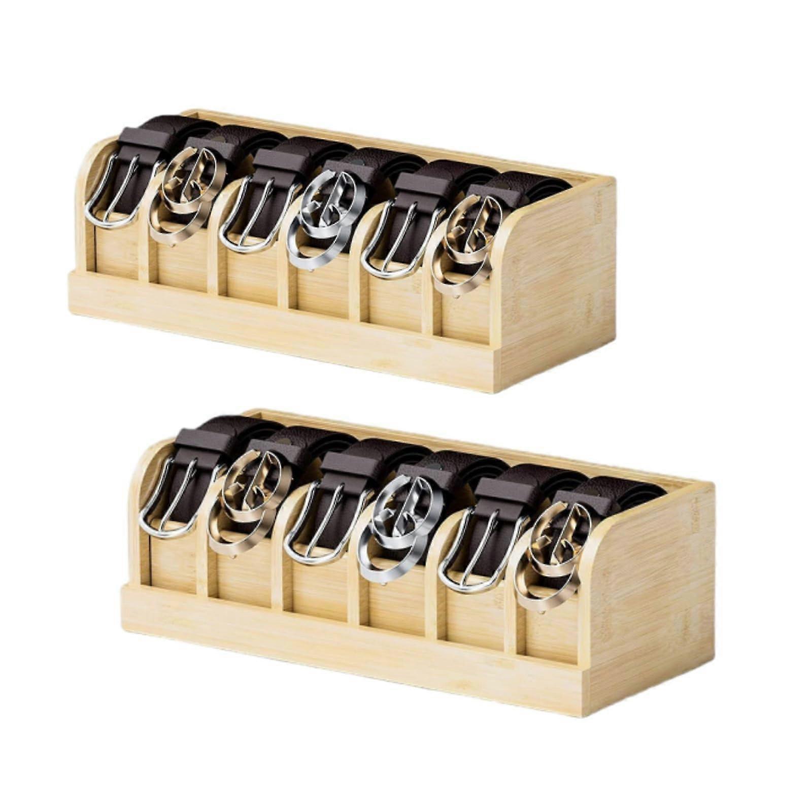 Bamboo Belt Organizer for Closet and Drawer, Belt Organizer for Men and Women, Bamboo Display Case for Tie and Belt, 2 Packs