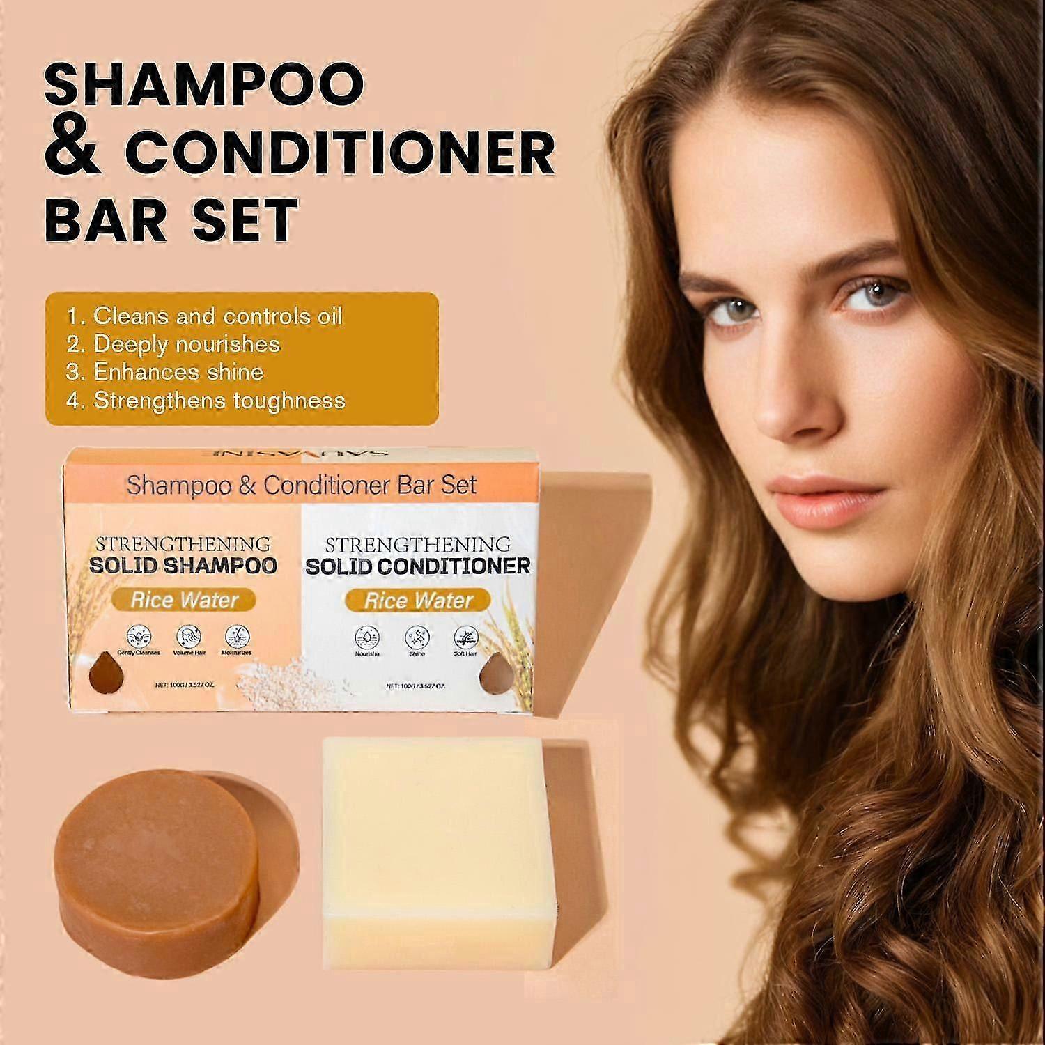 Rice Water Shampoo & Conditioner Set - Szampon i odżywka w kostce Solid Rice Water Shampoo & Conditioner Mydło w Kostce do pielęgnacji włosów, wzmacniające i odżywcze mydło w kostce, Paraben-Fre