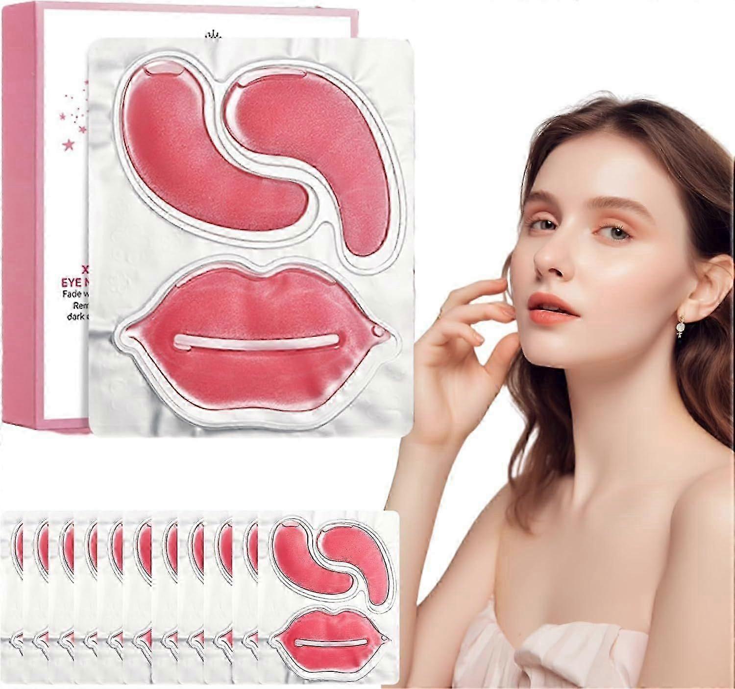 Rose 10 pcs collagène pour les lèvres masques et patchs pour les yeux au collagène bio, soins des lèvres masque pour les yeux ensemble de masques pour les lèvres, patchs hydratants pour les lèvres, masque sous les yeux pour réduire l’obscurité