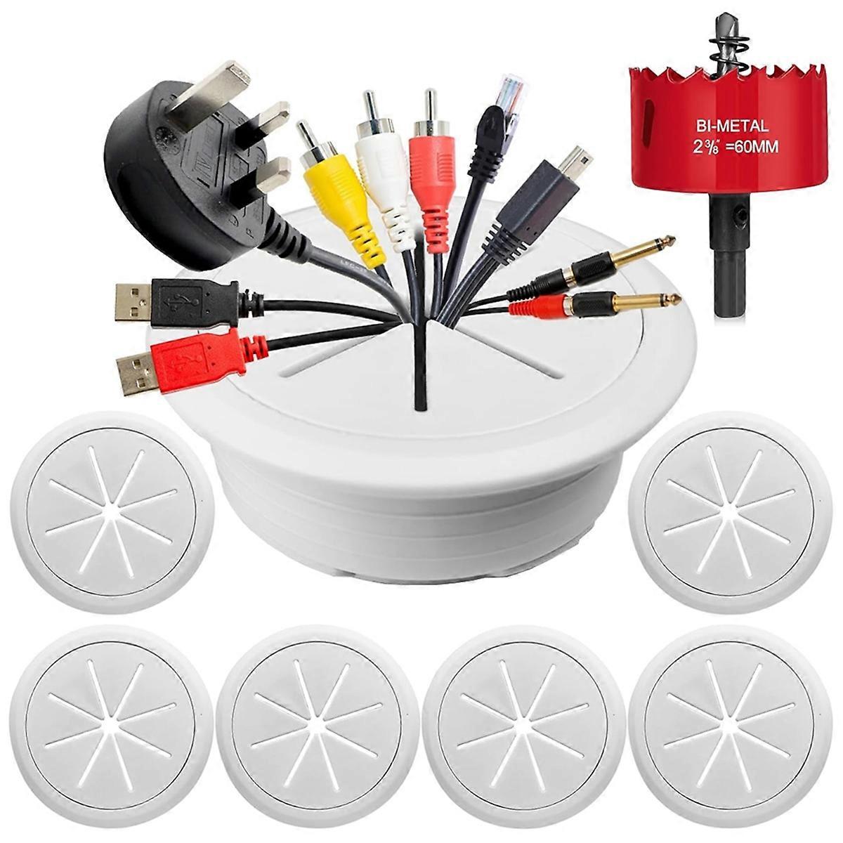 6PCS TV Cord Hider 2-3/8In(60mm) in Wall Cable Management Kit Cord Hider for Wall Mounted TV Hole Saw Drill Attachment A