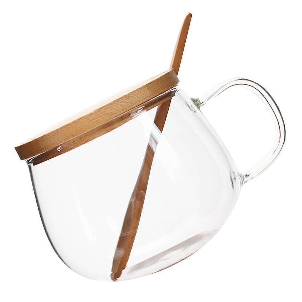 350ml Glass Cup Heatproof Transparent Water Drinking Cup with Spoon and Lid