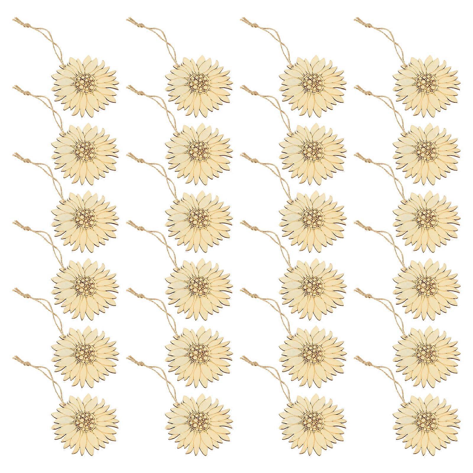 Wood Flower Slices Diy Unfinished Wood Pieces Chrysanthemum Shape Art Projects Khaki 50Set