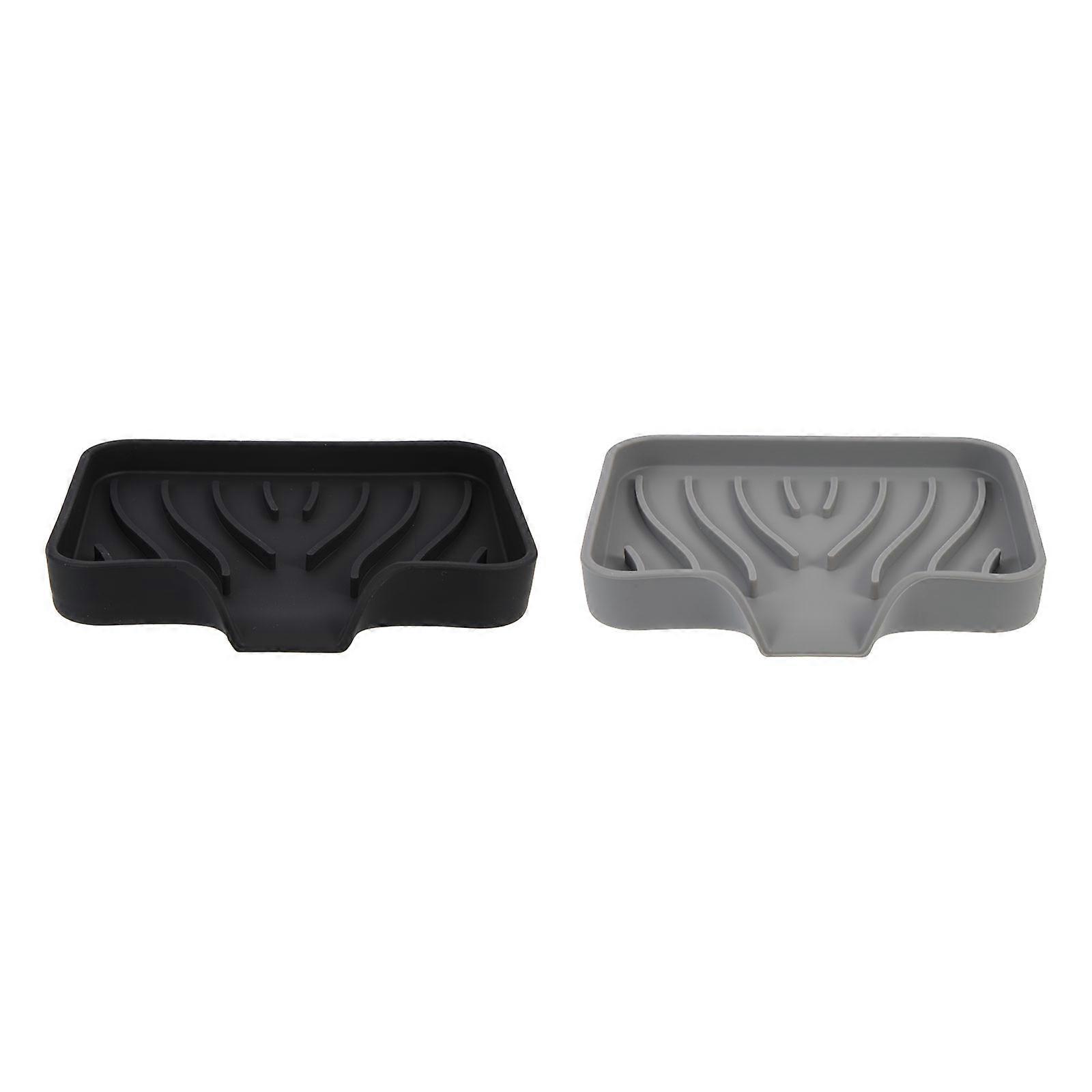 Silicone Soap Tray For Home Use In Kitchen Grey Color Drainage Function Raised 12.2X10X2.2CM 2Pcs