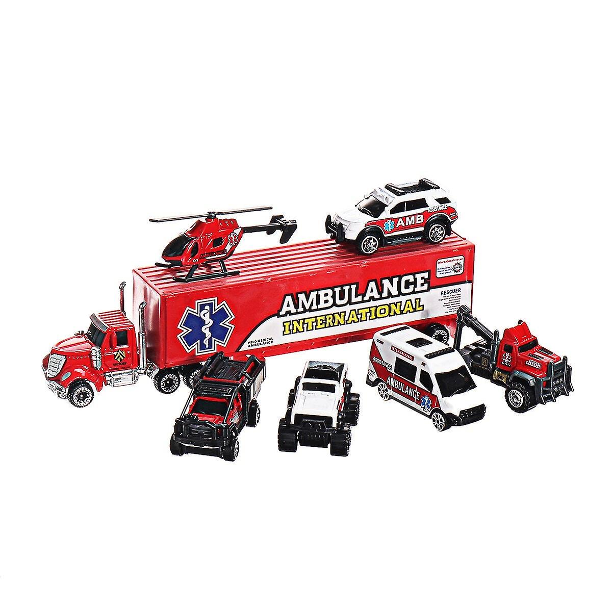 7 יחידות סגסוגת פלסטיק Diecast הנדסה רכב אמבולנס משטרה דגם רכב סט צעצועים לילדים מתנה