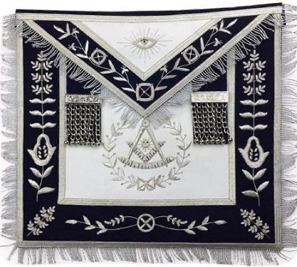 Masonic Blue Lodge Past Master Silver Handmade Embroidery Apron Navy