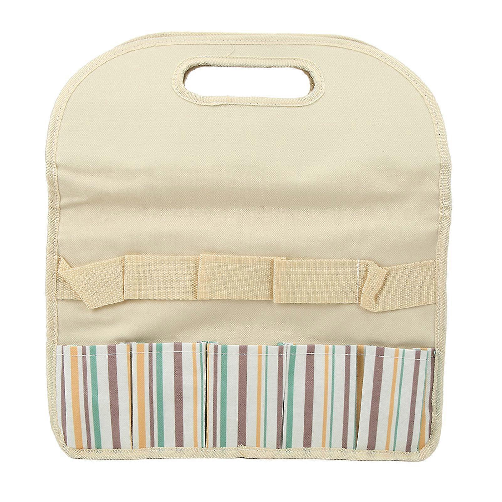Gardening Tool Tote Bag Large Oxford Cloth Garden Tools Storage Handbag with Deep Pockets for Outdoor Beige with Color Stripe YMHC