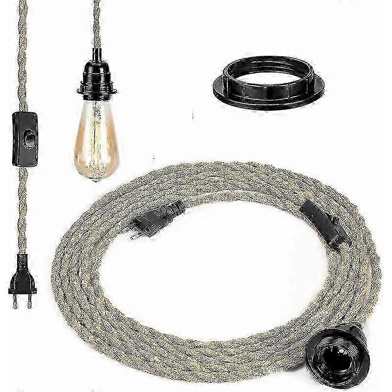 Retro Touw Kroonluchter met E27 Fitting - 4,6 Meter Elektrische Draad & Schakelaar voor Touw Hanglamp (Lamp Niet Inbegrepen)