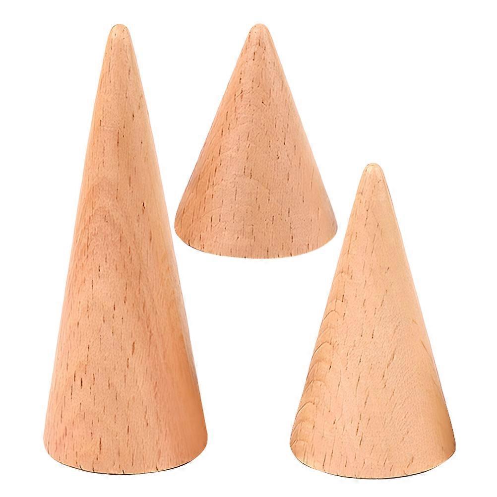 Wooden Ring Display Stands, 3pcs Set, Cone Shape Jewelry Holders for Counter Showcase, Safe and Convenient Ring Storage with Attractive Design