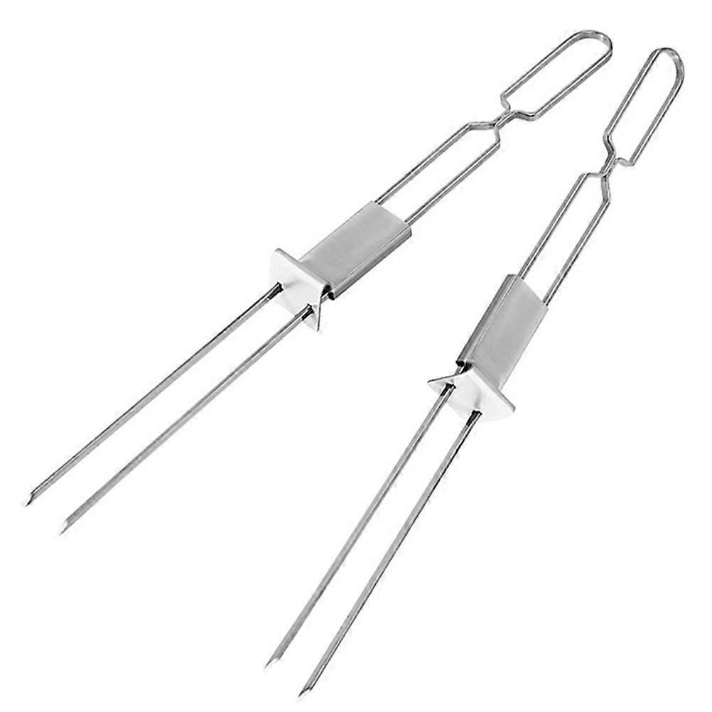 Portable Bbq Skewers Roasting Forks Firmly Skewer Food Stainless Steel Grill Accessories 2Pcs