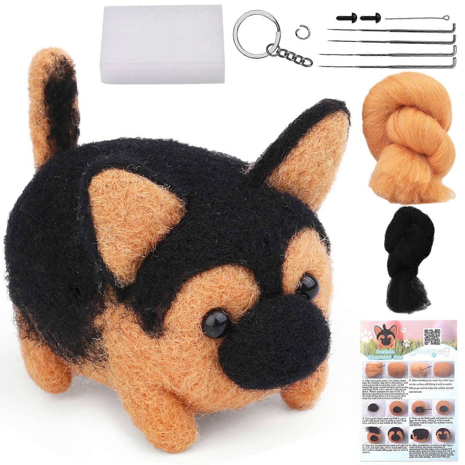 Needle Felting Set DIY Needle Felting Kit Wool Felt Animal Kit German Shepherd Felt For Beginners Starter Spinning